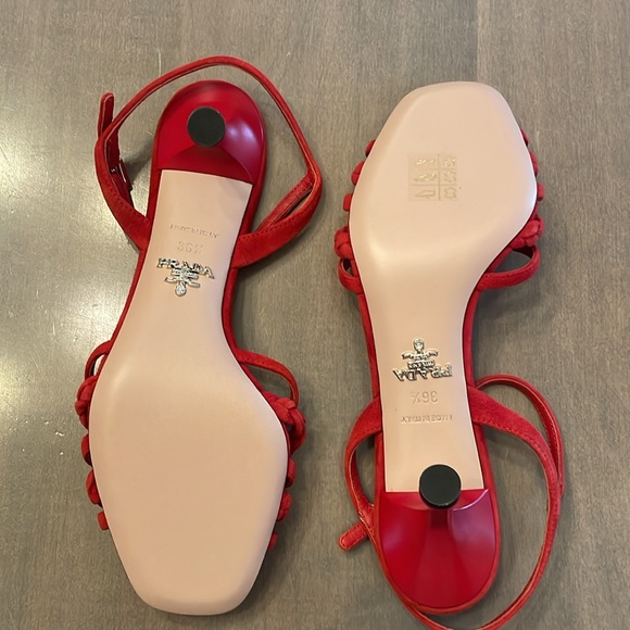 Like new red suede Prada kitten heels, approximately 1 inch. - Picture 4 of 5